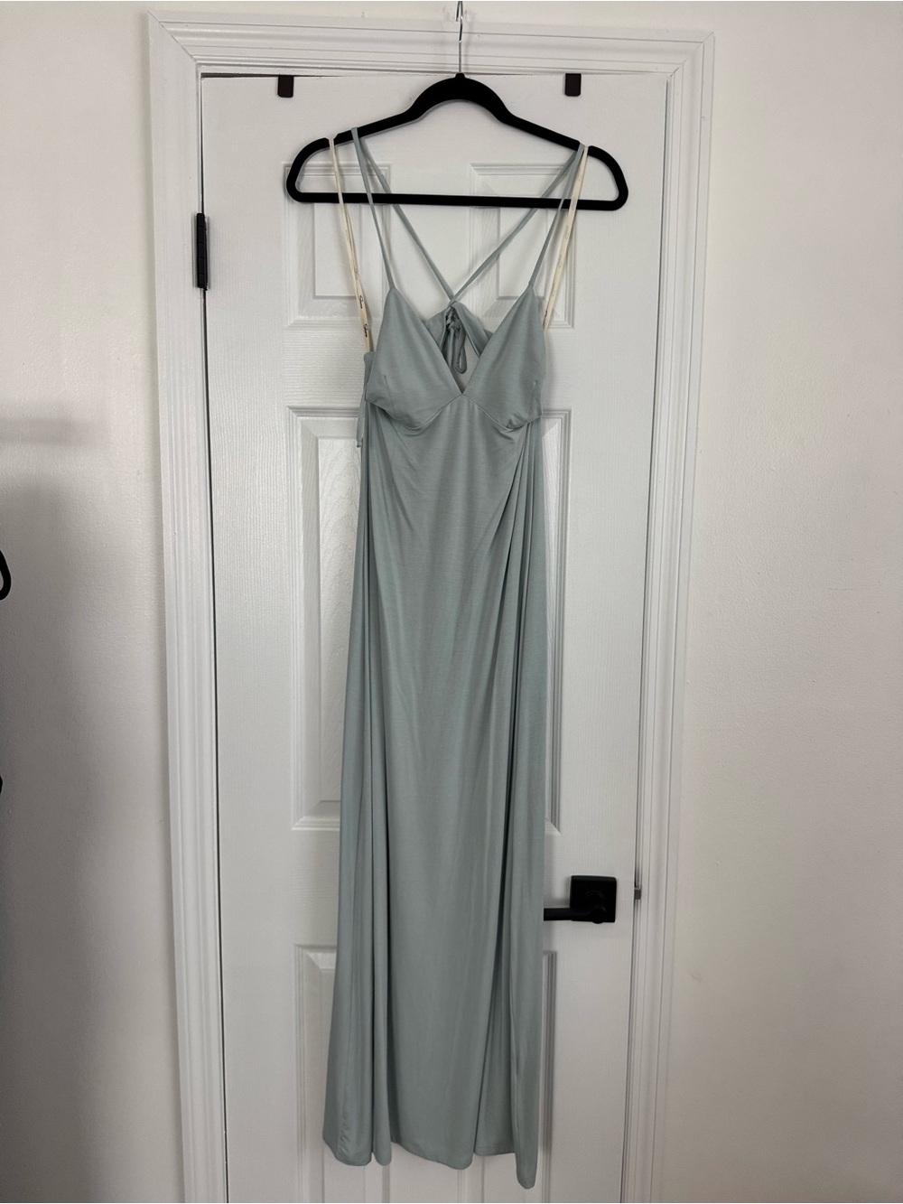 Sage Green Slip Maxi Dress with Crisscross Straps